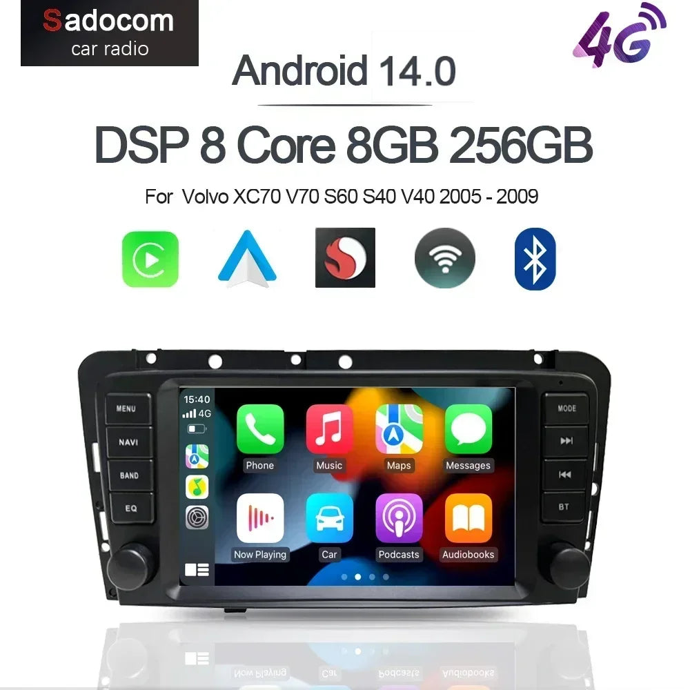 8" Car Stereo with Apple CarPlay & Android Auto, Compatible with Volvo XC70 V70 S60 S40 & V40