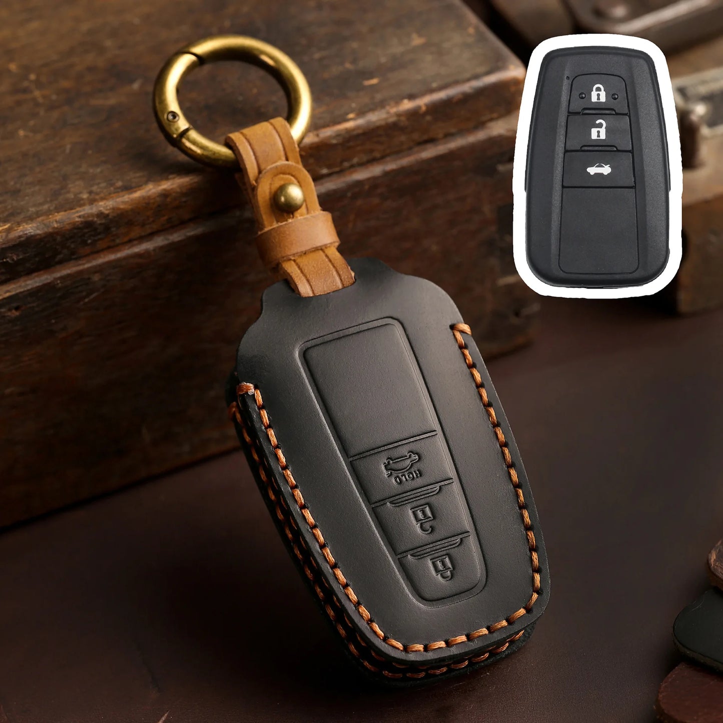 Leather Car Key Fob Case Cover for Toyota CHR Camry Prius Land Cruiser Prado Furniture Corolla Yaris RAV4 Highlander Accessories