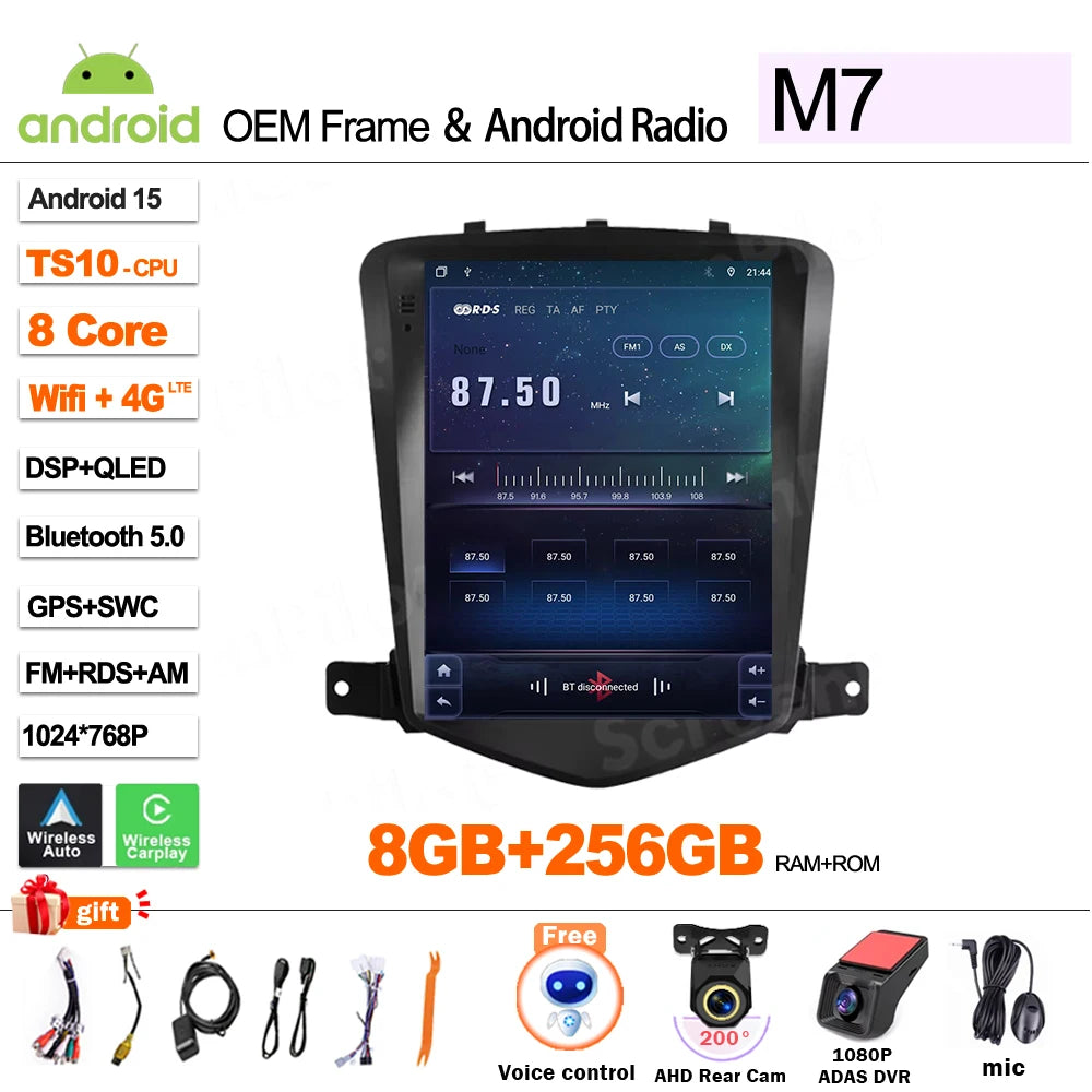 For Chevrolet Cruze J300 2008 - 2012 Android 16 Multimedia Video Player GPS Navigation Wireless Android Auto Touch Screen RDS
