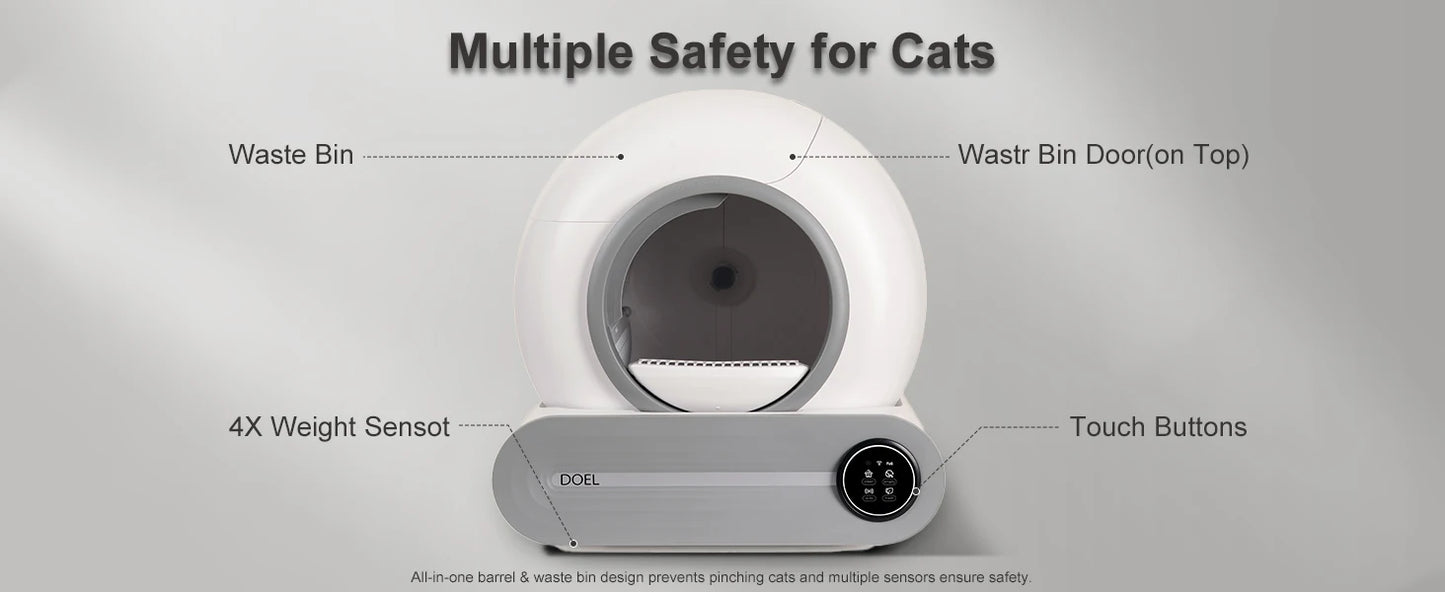 DOEL 65L Self-Cleaning Automatic Cat Litter Box – Smart App Control, WiFi, Trash Bag & Litter Mat Included | White