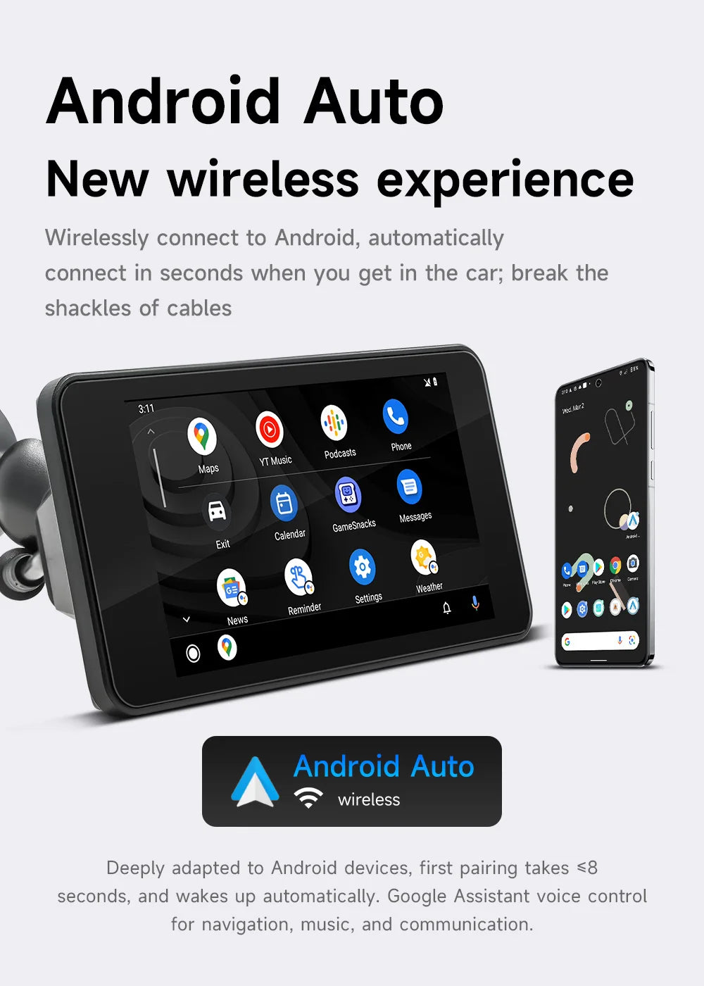 4.7" Portable Motorcycle Navigator with Wireless CarPlay & Android Auto