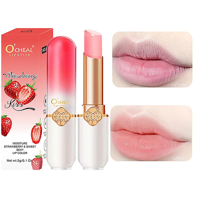 O'CHEAL Color Changing Fruit Lip Balm – Moisturizing Waterproof Temperature Changing Lipstick | Strawberry, Blueberry & Peach