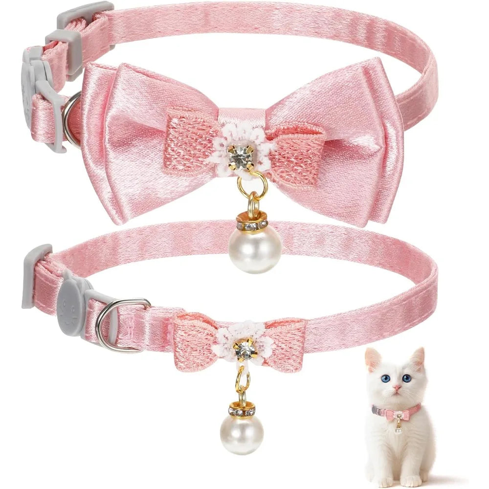 Adorable Cat Collar with Bow Cute Kitten Collars for Girl Cats Pink Cat Bows Accessories Breakaway Safety Cat Bowtie Collar