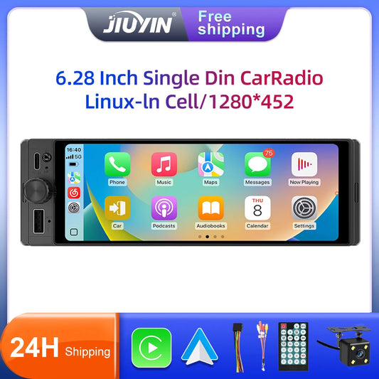 6.28" 1 DIN Universal Car Stereo with Apple CarPlay & Android Auto (MP5)