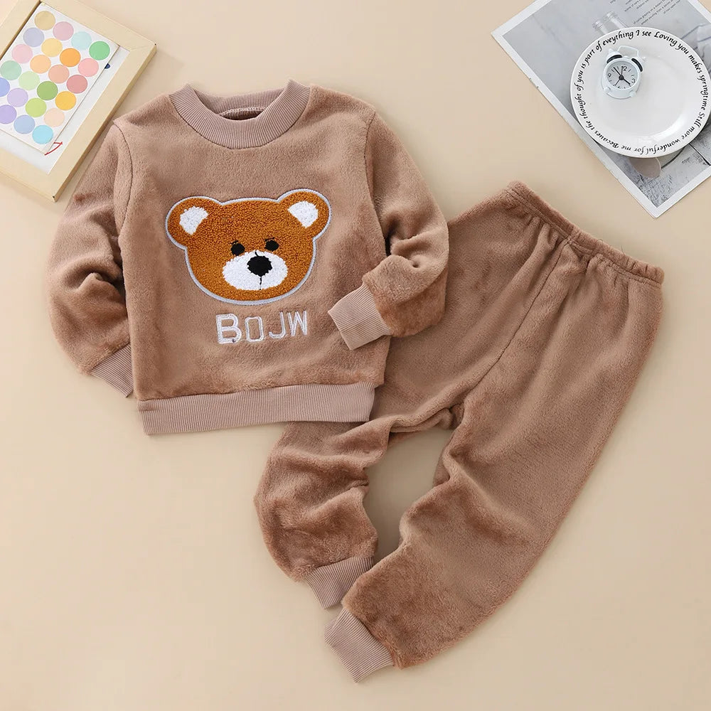 Kids Coral Fleece Pajama Set - Cartoon Print Two-Piece Sleepwear - photo 8