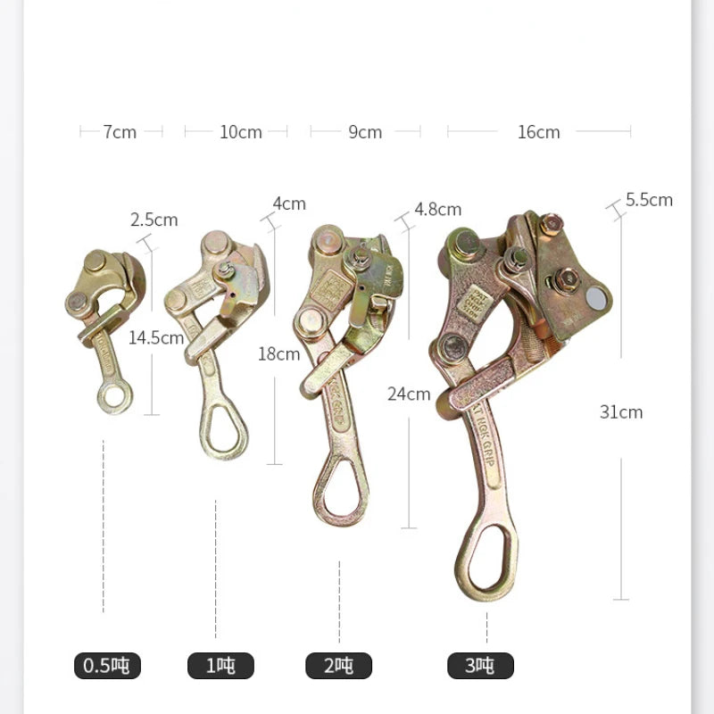 0.5，1Ton Wire Rope Jaw Clamp Multifunctional Electricity Cable Grip Pulling Non-Slip Haven Mini Tightening Tool Carbon Steel
