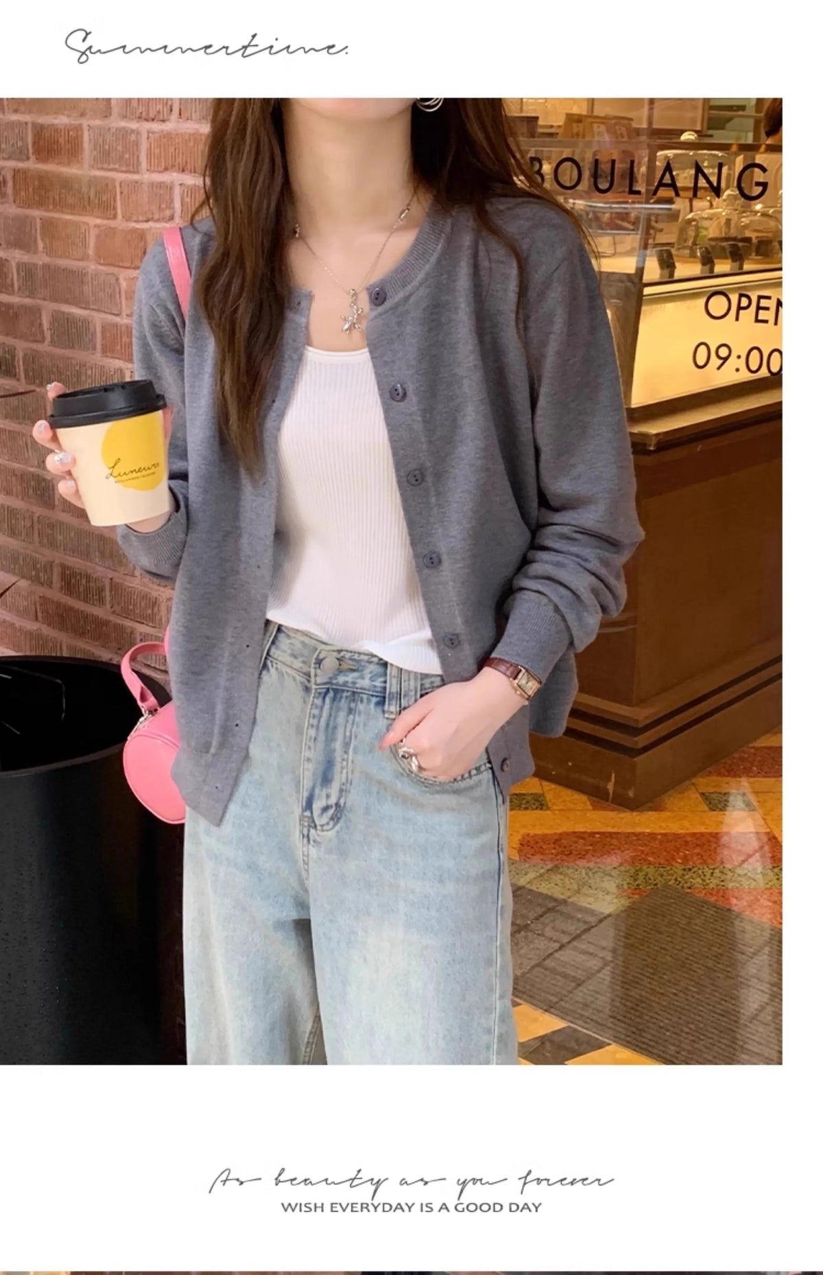 Women's Slim Button Cardigan — Crew Neck Knit