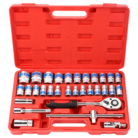 32pcs Mechanics Tool Set ,1/2" Drive Deep And Standard Sockets,Ratchet Wrench Set, Mechanic Tool Kits For Auto Repair