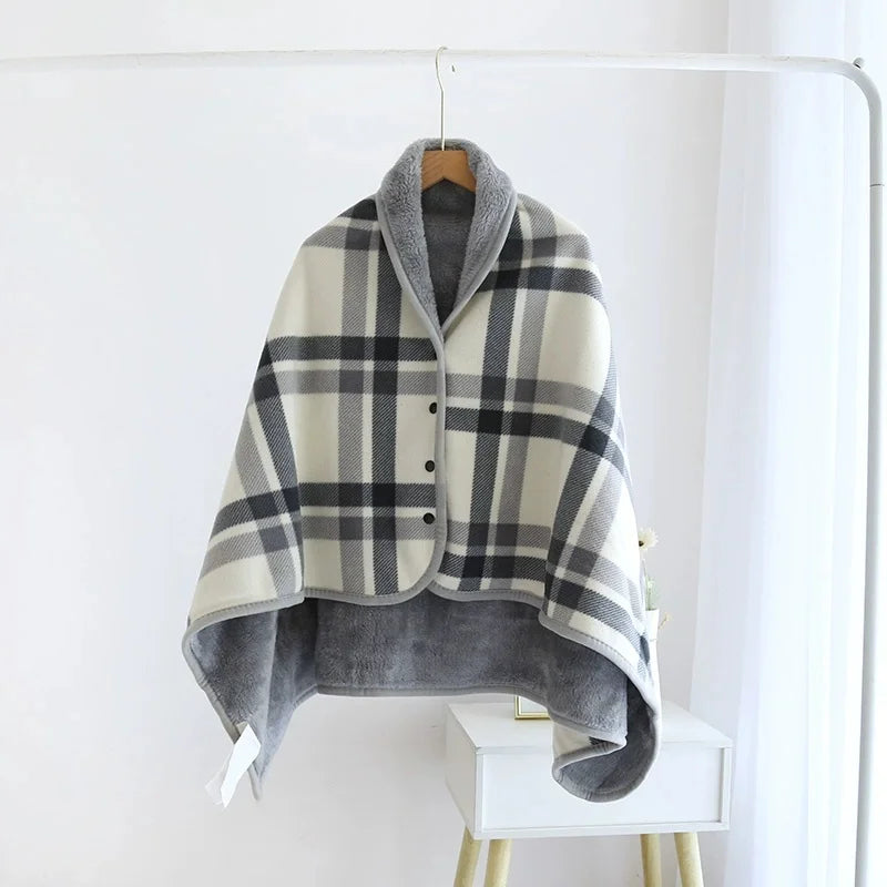 Plaid Fleece Wearable Blanket - Button Poncho Lap Throw - photo 8