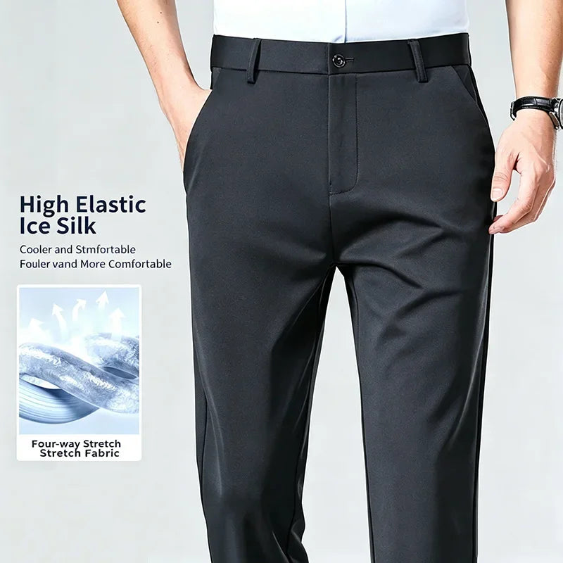 Men's Stretch Dress Pants - Straight Leg, Breathable High-Drape