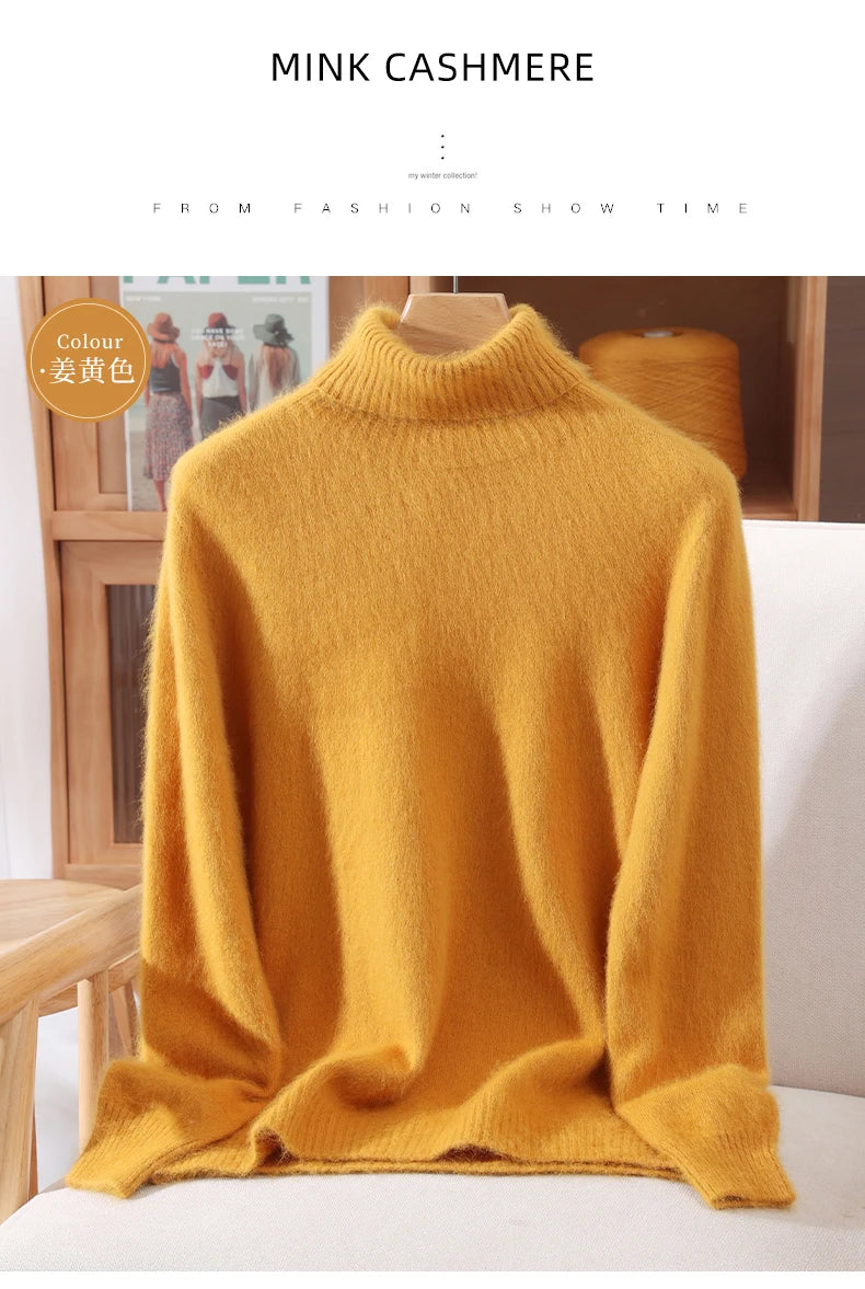 Women's High Collar Knit Sweater, Thick Pullover
