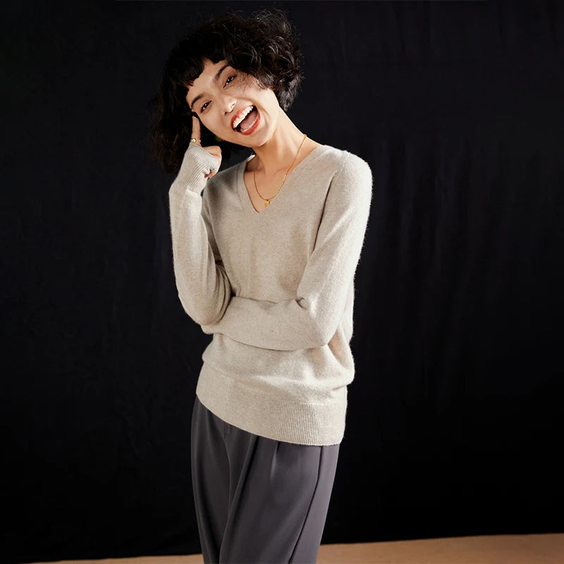 Women's Cashmere V-Neck Sweater, Knit Pullover