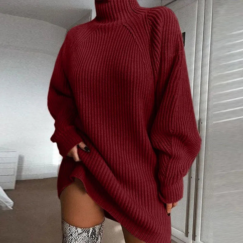 Women's Turtleneck Sweater Dress - Oversized Knit Mini Dress - photo 5