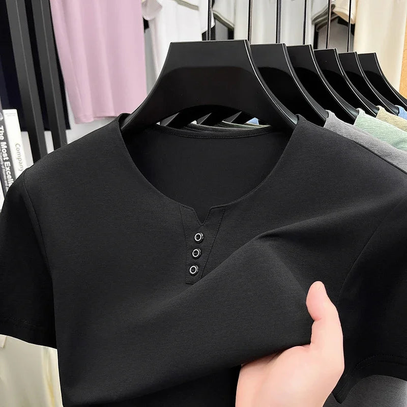 Men's Henley Tee - Short Sleeve, Slim Fit Breathable Streetwear
