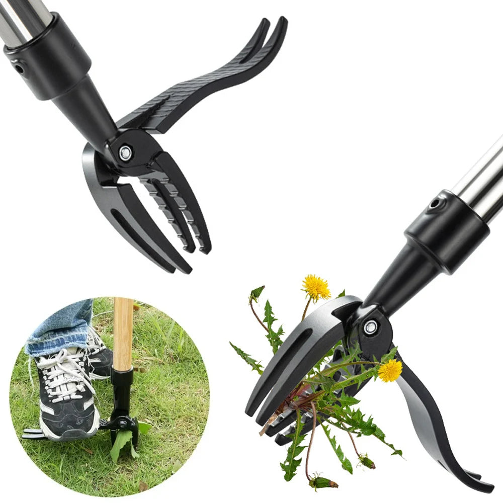 Stand Up Weed Puller Tool, 4 Claw Steel Head Weeding Head, Easily Remove Weeds Without Bending, Root Remover Tool for Lawn Yard
