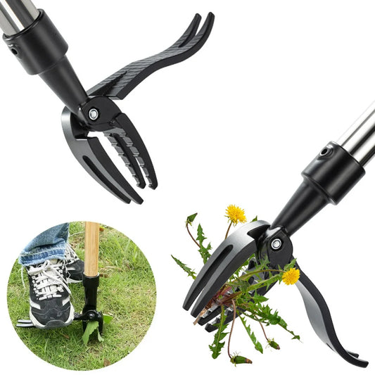 Stand Up Weed Puller Tool, 4 Claw Steel Head Weeding Head, Easily Remove Weeds Without Bending, Root Remover Tool for Lawn Yard