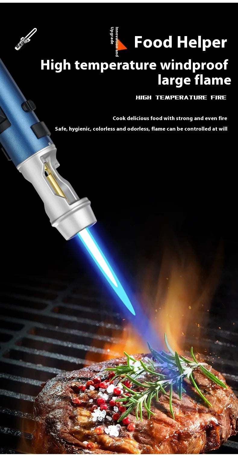 Powerful Metal Gas Lighter Windproof Kitchen Cooking Torch Flame Jet Barbecue Smoking Accessories Cigar Lighters Men's Gift