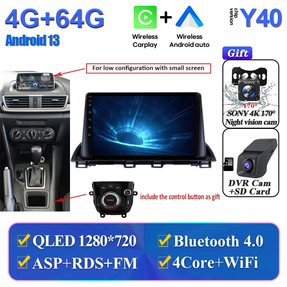 Car Multimedia Android For Mazda 3 Axela 2014-2017 2018 2019 Head Unit Player Navigation GPS Atuo Carplay WIFI 5G No 2din DVD BT