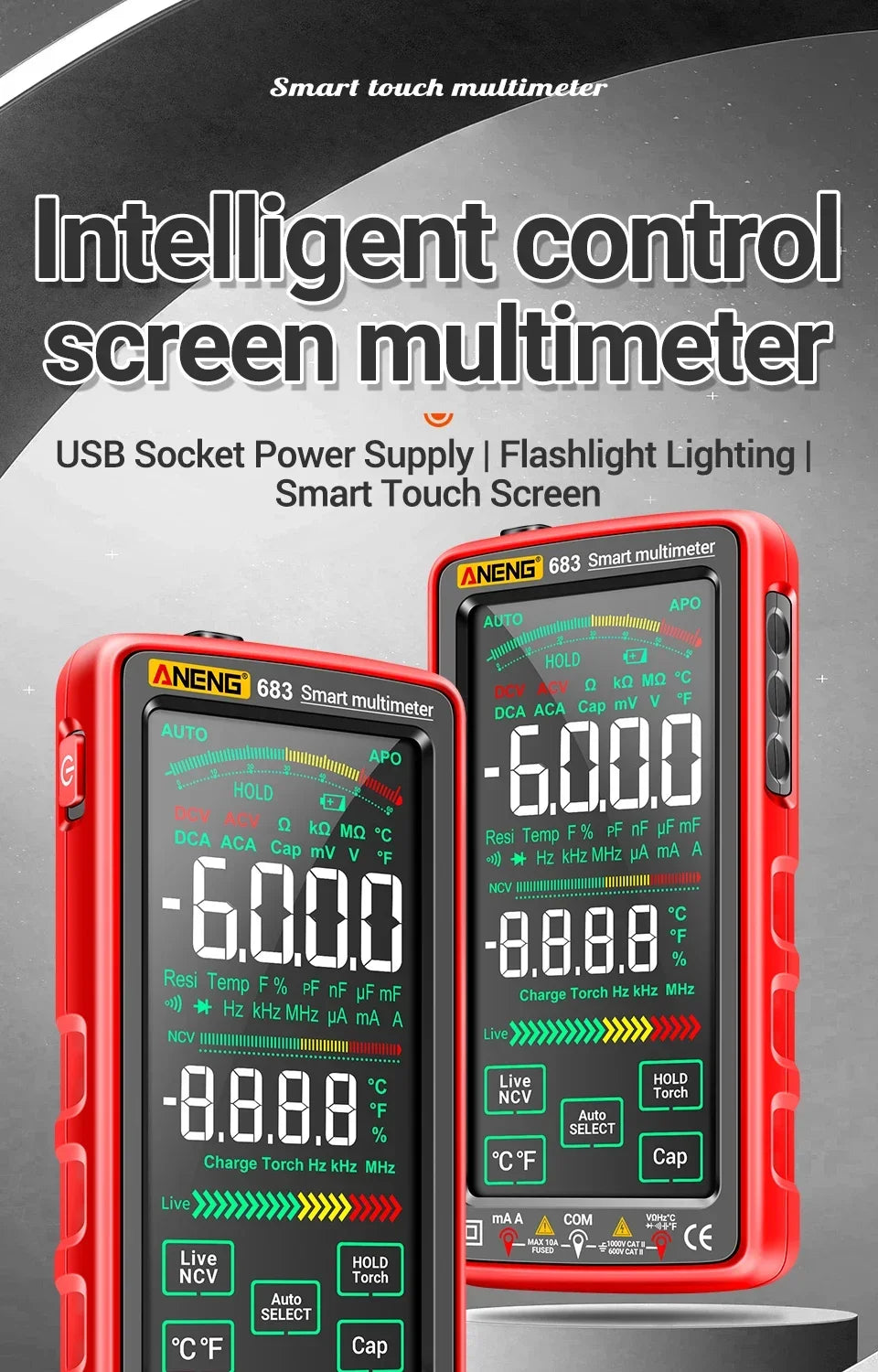 ANENG 683 Smart Multimeter Tester High-end Touch Rechargeable 6000 Counts Multimetro Test Multitester AC/DC Voltage Current Tool