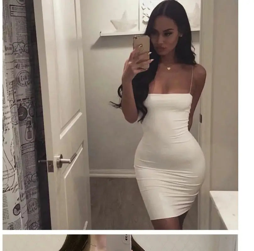Elegant Solid Sling Sleeveless Type A Sheath Mini Short Dresses Summer New Sexy Slim Toning Arm Covering Dresses