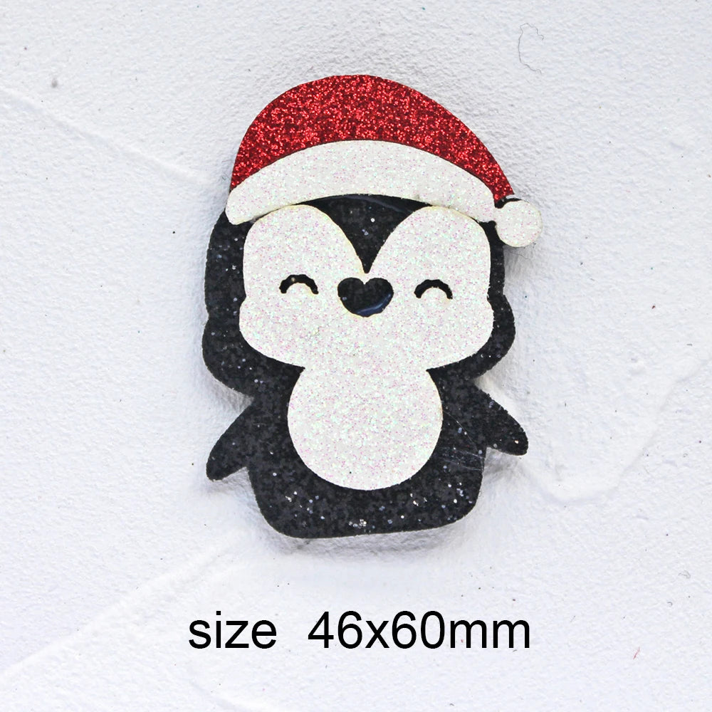 10pcs Glitter Padded Applique Reindeer with Red Nose  for DIY Christmas Hair Clips Bow Accessories Felts Supply Party Decor