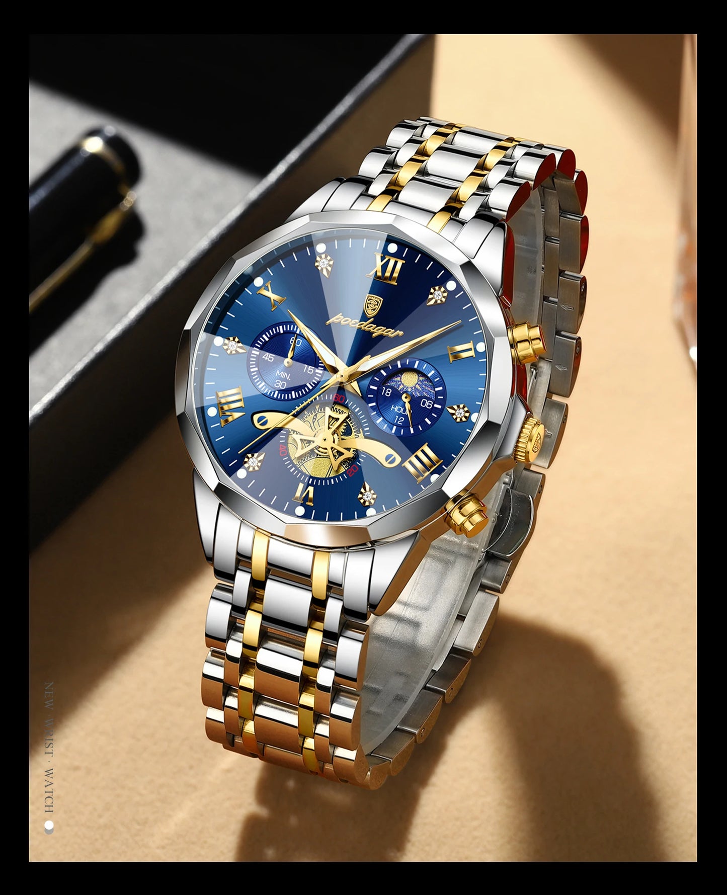 POEDAGAR Luxury Men's Quartz Watch – Waterproof Luminous Chronograph Stainless Steel Wristwatch (Model 938)