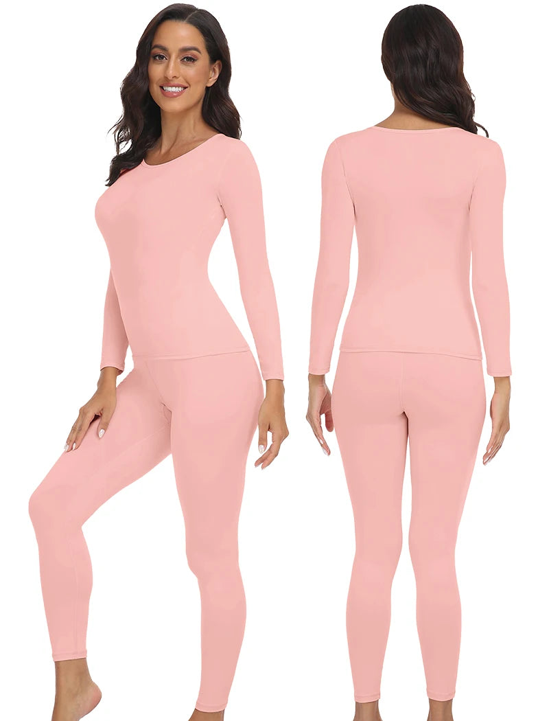 Women's Fleece Lined Long Johns - Thermal Top and Bottom 2-Piece Set - photo 8
