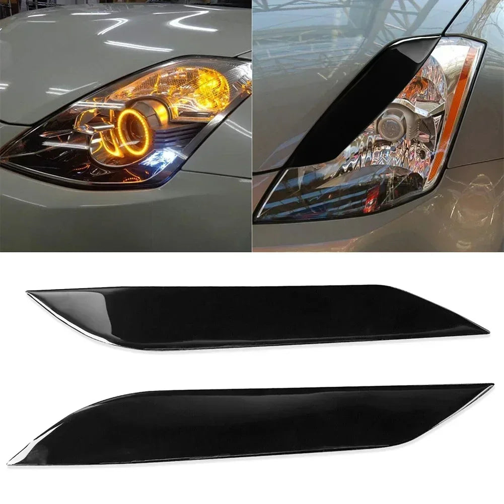 2x For Nissan 350Z Z33 2006-09 Headlight Eyebrow Trim Car Front Lamp Eyelids Trim Sticker Headlamp Eyebrow Molding Decor Set
