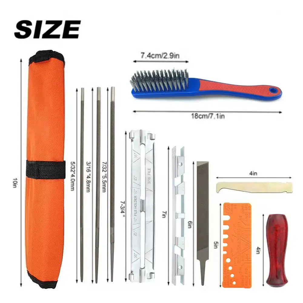 10/11/12 Pcs Set Professional Chainsaw Chain Sharpening Kit Tool Hardwood Handle Round/Flat File Guide Bar File Sharpener Tool