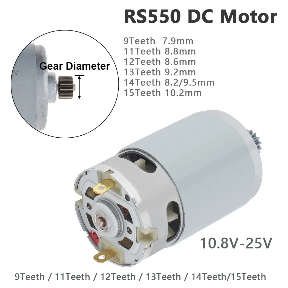 RS550 DC Motor 9/11/12/13/14/15 Teeth 10.8V-25V Engine Electric Motor High Torque Gear Box for Electric Screwdriver Drill Tools