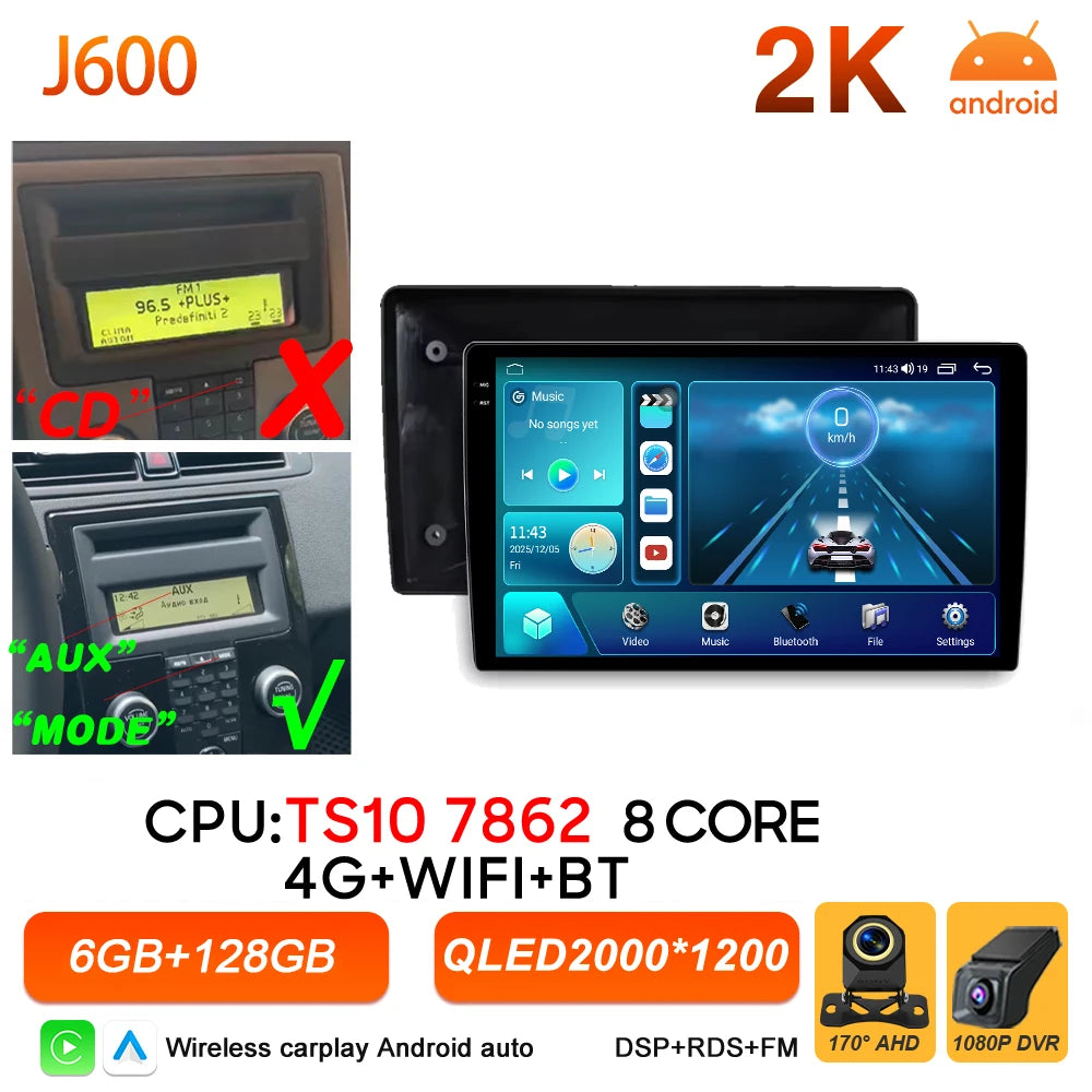 Car Stereo with Apple CarPlay & Android Auto, Compatible with Volvo C30 S40 V50 & C70