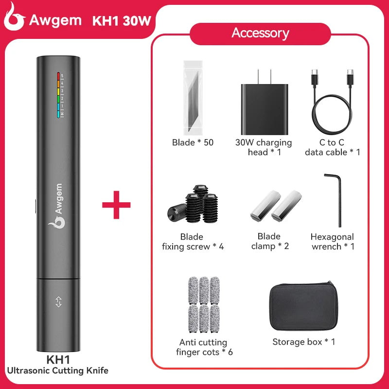 Awgem KH1 Handheld Ultrasonic Cutter Ultrasonic cutting knife DIY Electric Carving Tool for Plastic/Resin/3D Printing/Textile