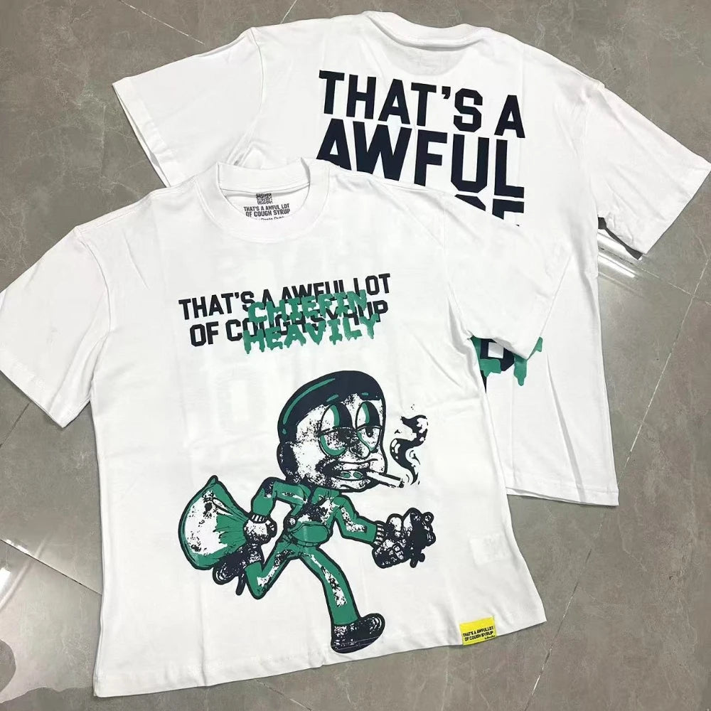 That's A Awful Lot of Cough Syrup Short Sleeve American Street Pop Hip-hop Cartoon Pattern Print Tops COUGH SYRUP T-shirt