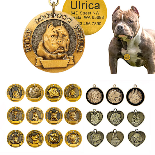 Copper Dog Breed ID Tag - Free Engraving Collar Pendant