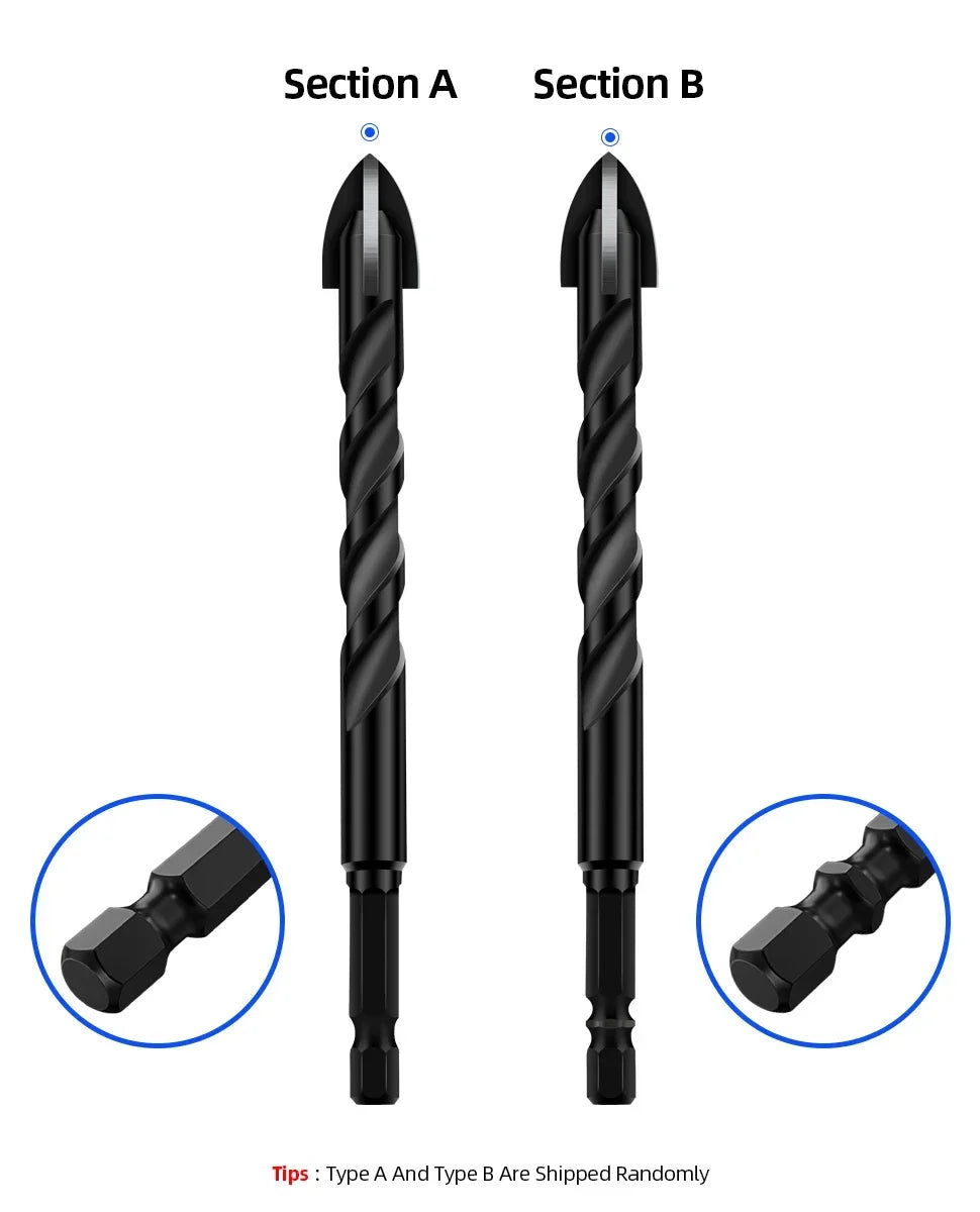 3 4 5 6 8 10 12mm Cross Hex Tile Drill Bit For Glass Concrete Ceramic Tile Hole Opener Tunsten Carbide Hard Alloy Bits Set Tools