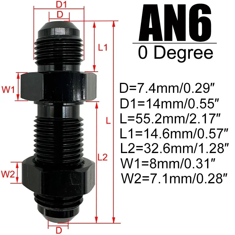 4X 0 Degrees AN3 AN4 AN6 AN8 AN10 AN12 Bulkhead Flare Fitting Union Adapter Fuel Hose Straight Fitting For Tab Rr Wirewall Black