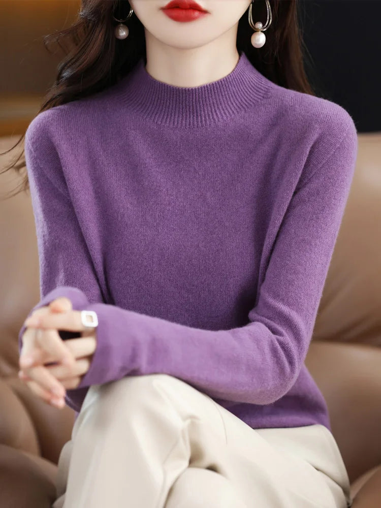 Women's Merino Wool Mock Neck Sweater, Long Sleeve