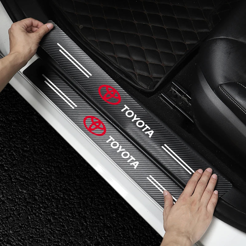 Car Door Threshold Scuff Plate Carbon Fiber Decals Stickers For Toyota RAV4 Corolla Camry Frontier Supra C-HR Hilux Tacoma Prado