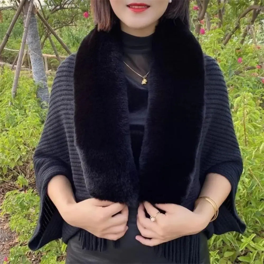 Women's Knit Shawl with Faux Fur - Thick Wrap for Evening Dresses - photo 6