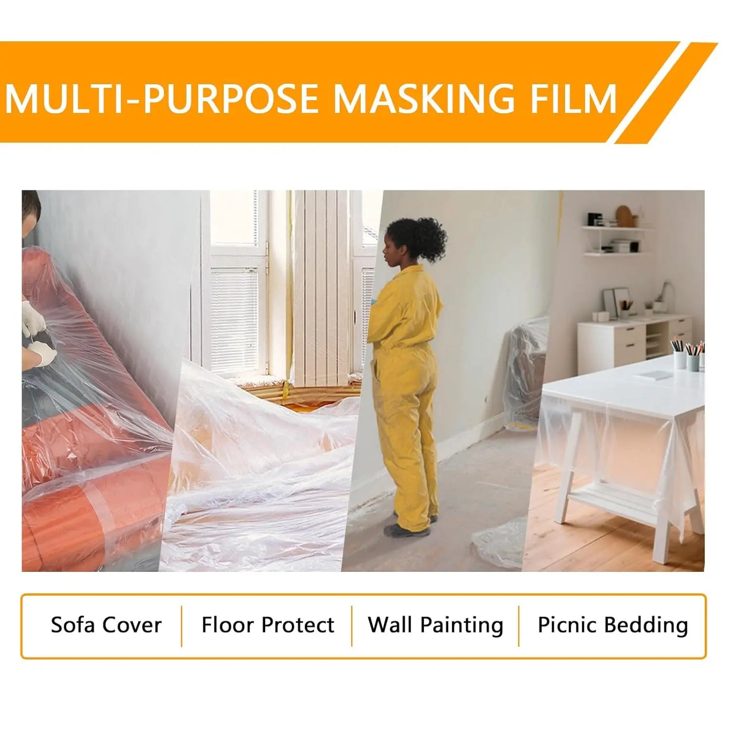 Pre-Taped Masking Film Protection PE Covering Cloth Tape for Living Room Furniture Dust-proof Spray Paint Automobile Painting