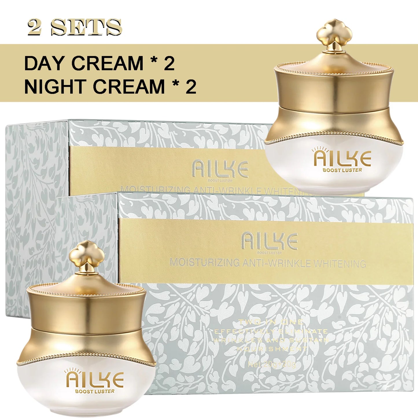 AILKE Whitening Anti-wrinkle Freckle Face Cream With Collagen Hyaluronic Acid Rose Skin Care Women Korean Facial Moisturizer Set