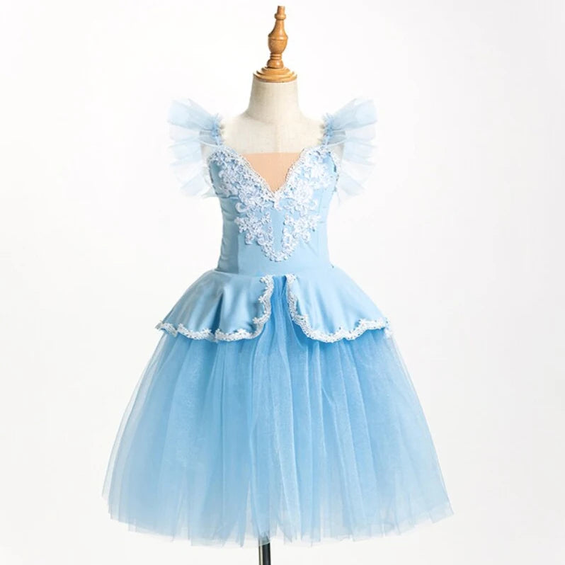 Girls romantic lace applique ballet tutu dress