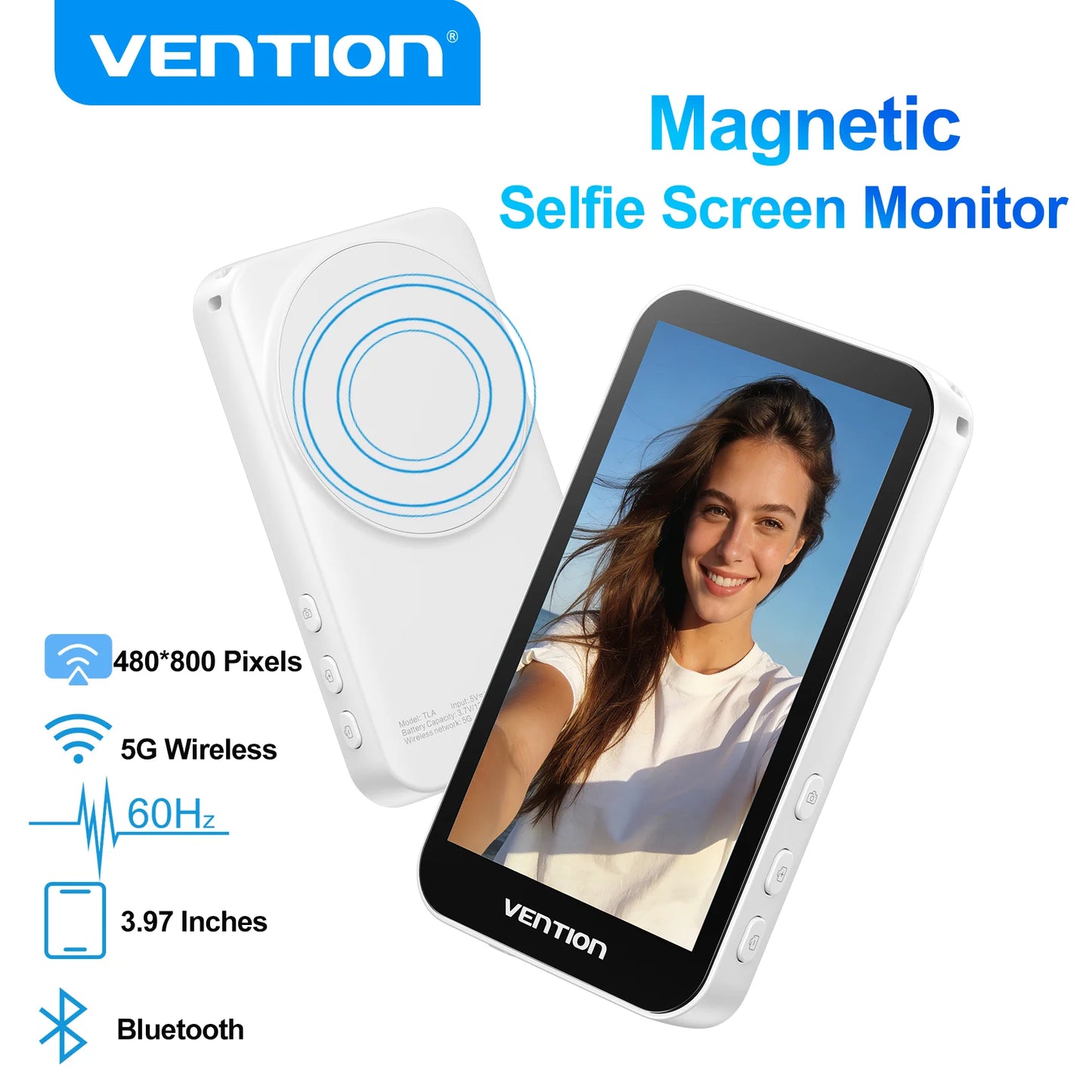 Vention Magnetic Selfie Screen Monitor Vlog Phone Wireless Monitor Rear Camera Live for iphone 17 16 Huawei Mate 80 Samsung S24