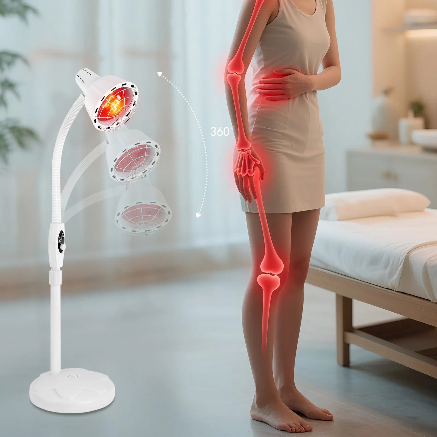 Infrared Heat Lamp, 275W Therapy Lamp for Body or Pain Relief, Adjustable Temperature and Angle Therapeutic Lamp for Home