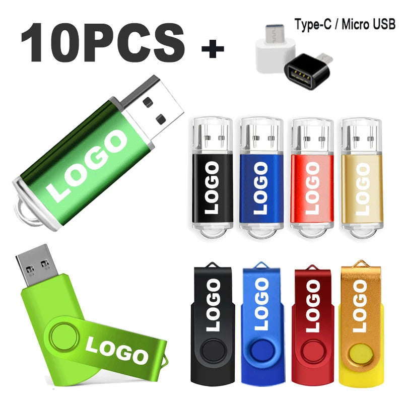 Color USB 2.0 Flash Drive 10-Pack — Bulk Mini Memory Sticks 4GB to 128GB