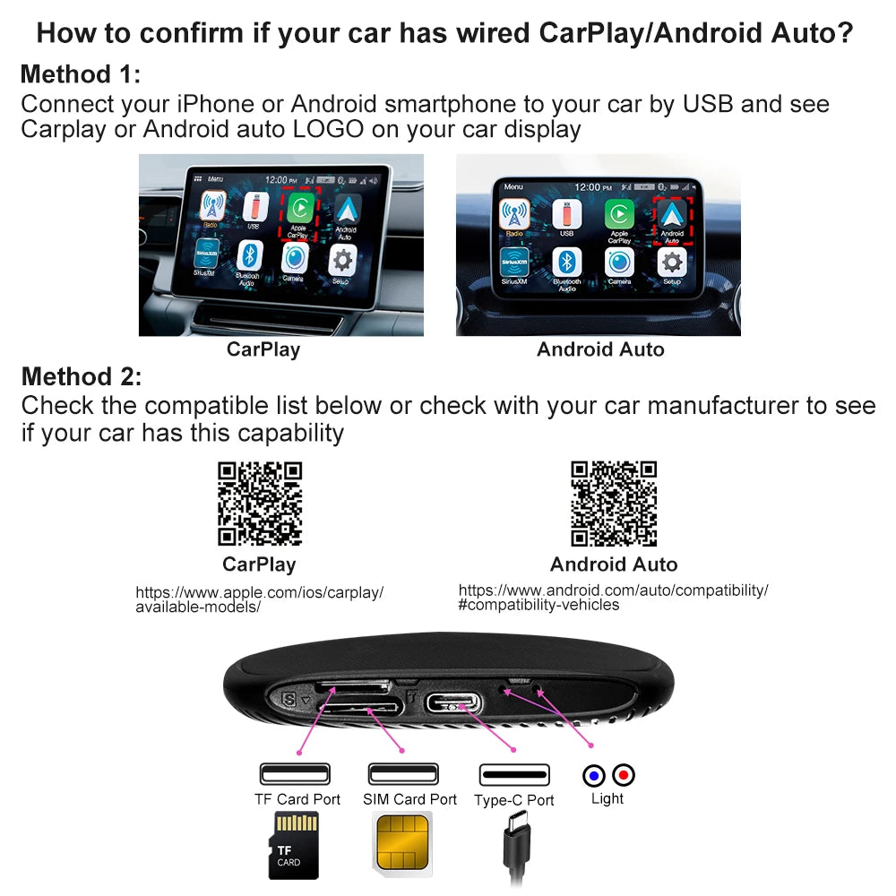 Wireless CarPlay Ai Box QCM6125 Android 13 Plus 4GLTE Android Auto Car Play Streaming Box 8GRAM
