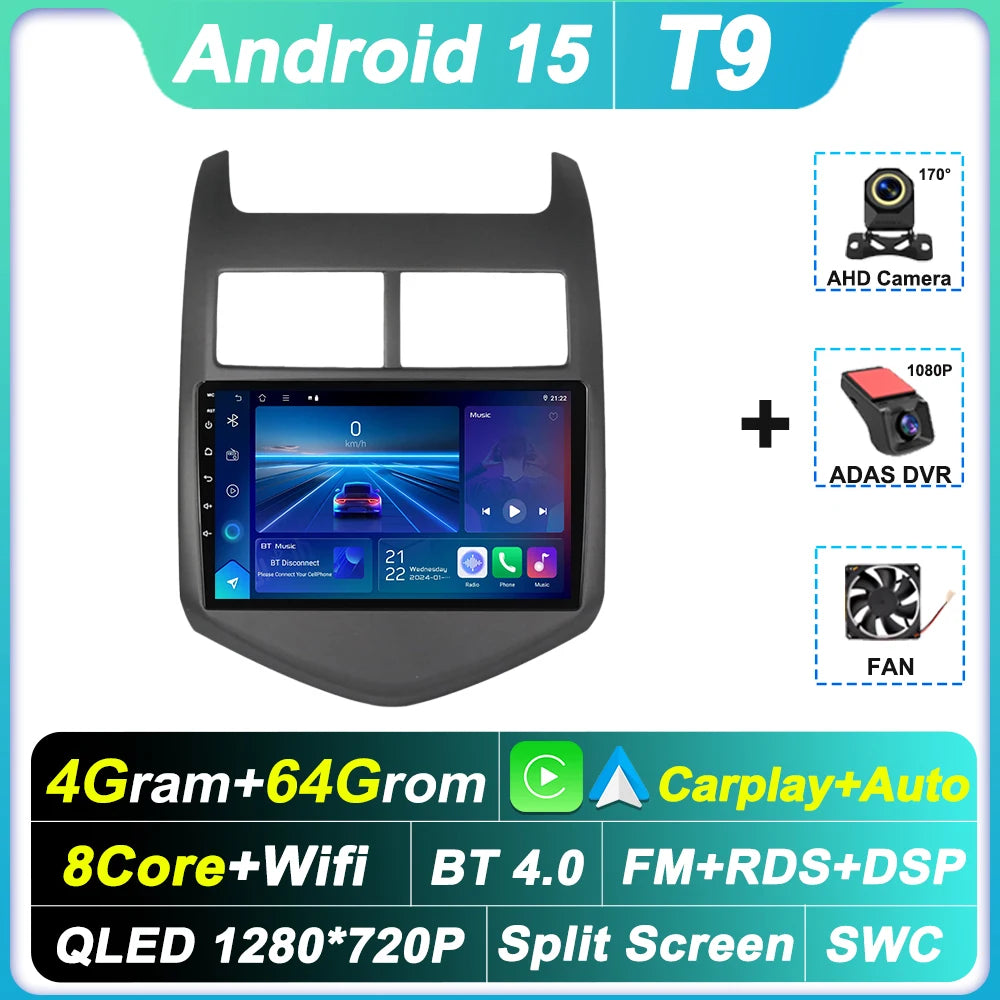 2din Carplay Auto For Chevrolet Aveo2 Sonic T300 2011-2015 Android 15 8 Core Car Radio Multimedia Radio Player GPS Navigation BT