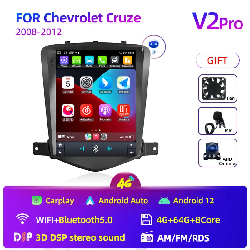 Car Stereo with Apple CarPlay & Android Auto, Compatible with Chevrolet Cruze (2008-2012)