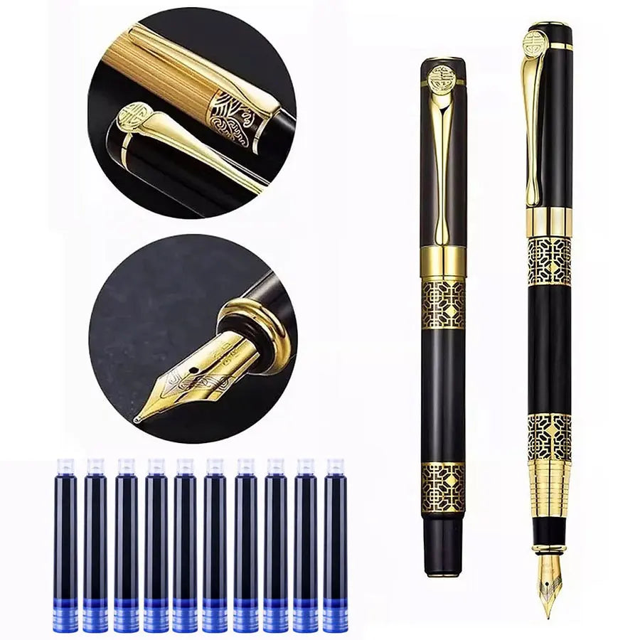 1-100Pcs/Set Retro Metal Fountain Pen Replaceable Ink Elegant Gift for Writing Stationery Office School Supplies