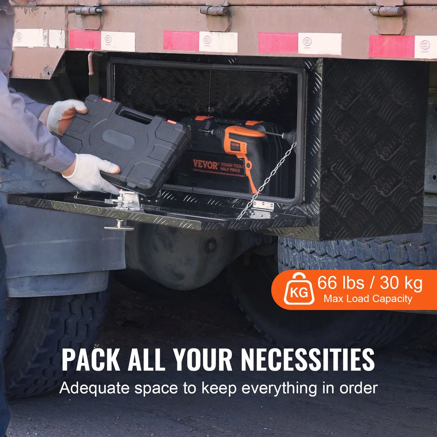 SucceBuy Underbody Truck Box Pickup Storage Box Heavy Duty Diamond Plate Tool Box with Lock&Keys Waterproof Trailer Storage Box